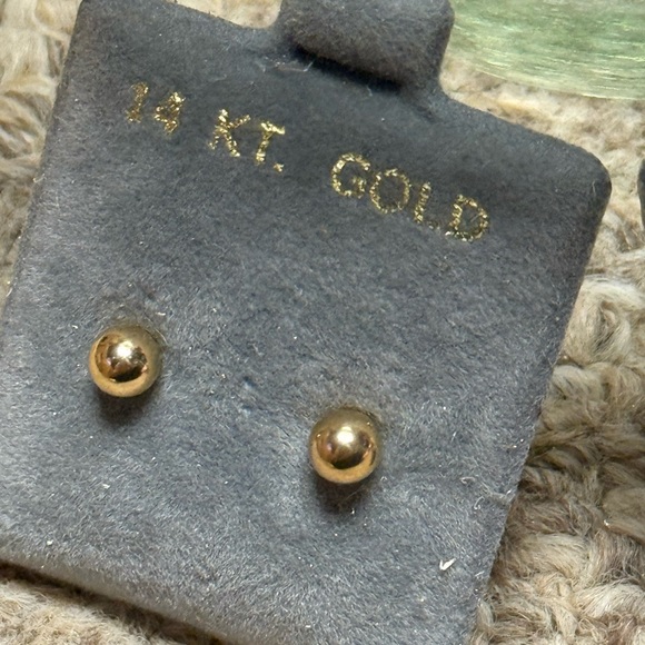 2 Sets of 14K Solid Yellow Gold Ball Stud Earrings Minimalist Fine Jewelry - Picture 2 of 7